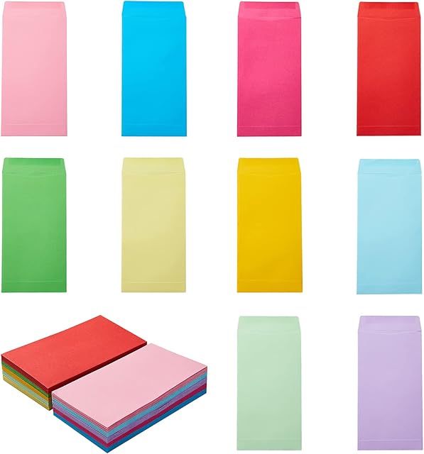 50 Pcs Coloured Cash Envelopes, 3.5 x 6.5 Inch Money Envelopes Wedding Invitations Envelopes Greeting Card Envelope Mini Parts Envelopes for Packing or Storing Small Items (Multicolor)