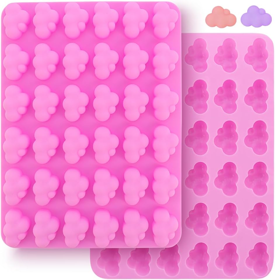 2 Pack 3D Cloud Shape Silicone Mold Clouds Shaped Chocolate Molds Silicone Candy Molds Non-Stick Cloud Ice Cube Tray Fondant Molds Baking Tools for Jelly Cookie Soap Pudding, Pink