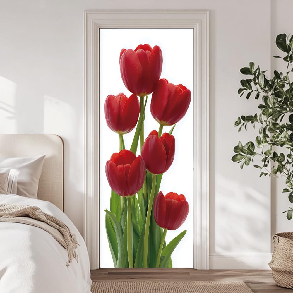 Autocollant 3D pour porte tulipes rouges 80x200 cm lot de 2