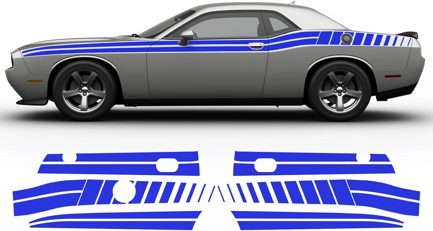 Side Strobe Racing Stripes Graphics Vinyl Decal Sticker Kit Stripe Compatible with Dodge Challenger Scat Pack Stripe Kit 2009-2023 (2015-2023, Matte Black)