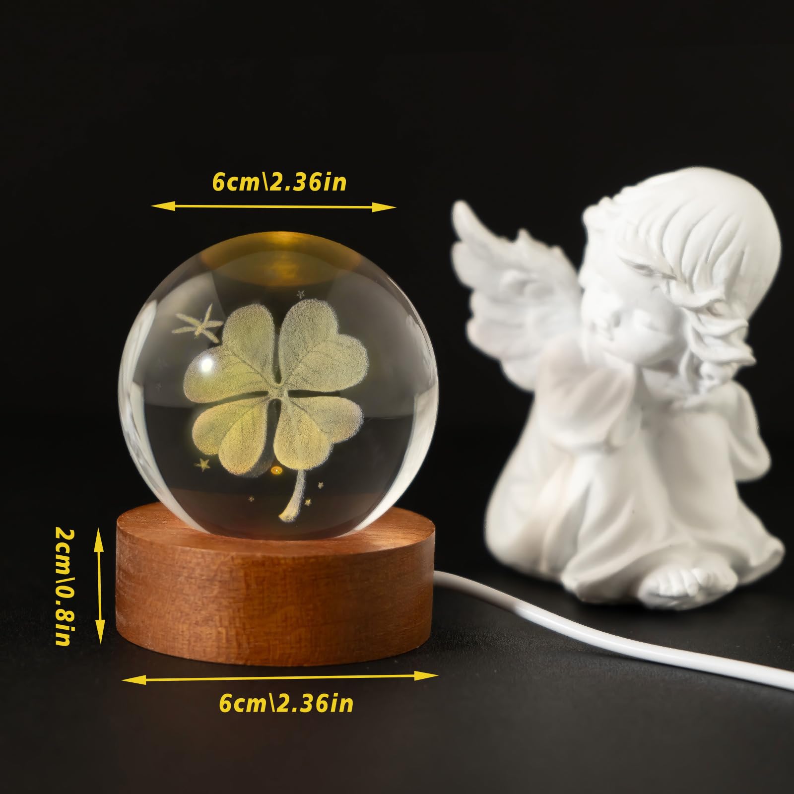 Amazon.co.jp: 3D 四つ葉のクローバー クリスタルボール 60mm 幸運の