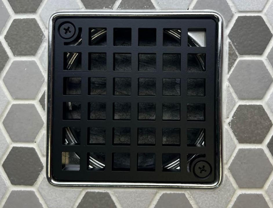 Square Shower Drain Cover - Geo. No. 7 Design, Replacement for Schluter-Kerdi by Designer Drains (Matte Black)