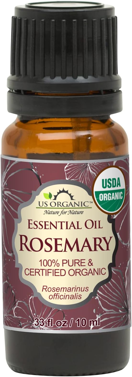 - US Organic 100% Pure Rosemary Essential Oil, USDA Certified Organic 100% Pure, Steam Distilled, for Hair Growth, Scalp, Face, Skin, and Aromatherapy (Size Variations Available) (10 ml)