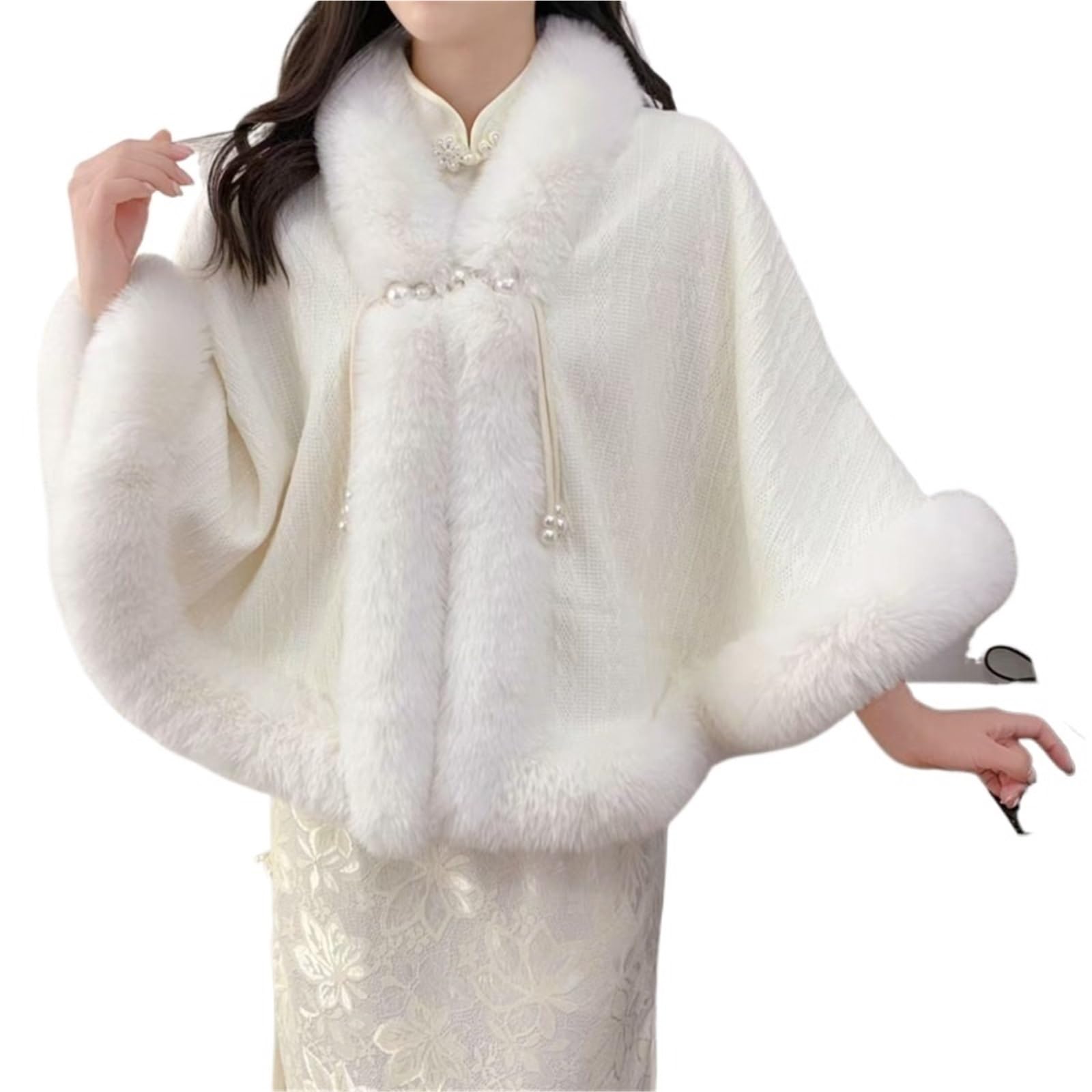 Poncho Donna Poncho Invernale Elegante e Morbido in Pelliccia Sintetica di Coniglio con Fodera Calda e Spessa, Mantello da Donna più Scialle in Velluto