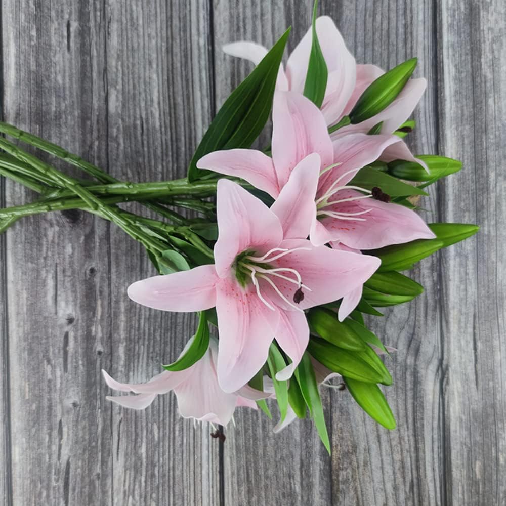 7 Pcs Artificial Lily Flowers Artificial Lilies Flowers for Home Wedding Bouquets Home Hotel Party Decor Graves Arrangement (Pink) - Image 4