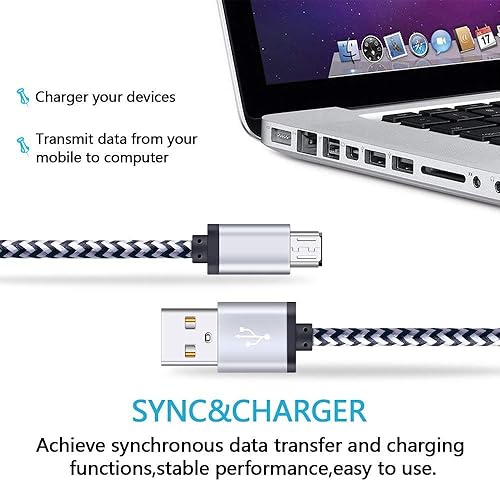 Miniatura 5 de FiveBox Cable de carga micro USB, paquete de 5 cables micro USB de 6 pies, cable trenzado de carga rápida para Samsung Galaxy J3 J7 S6 S7 Edge,