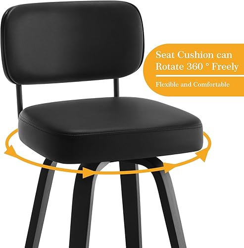 Miniatura 50 de Bekrvio Juego de 3 taburetes de bar giratorios de altura de mostrador, taburetes de bar tapizados de piel sintética con respaldo de ratán, sillas de