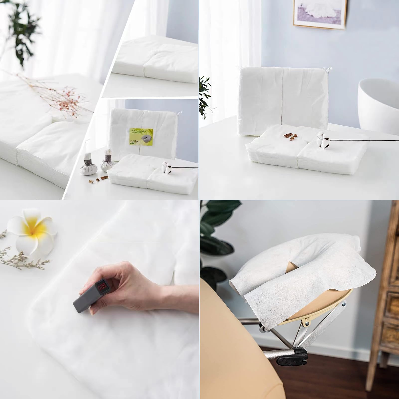 Lot de 100 Protege Têtière pour Table de Massage, Coussin Jetables pour fente nasale pour Fente Nasale, 41 cm x 31 cm en non-tissé jetable, compatible avec toutes les