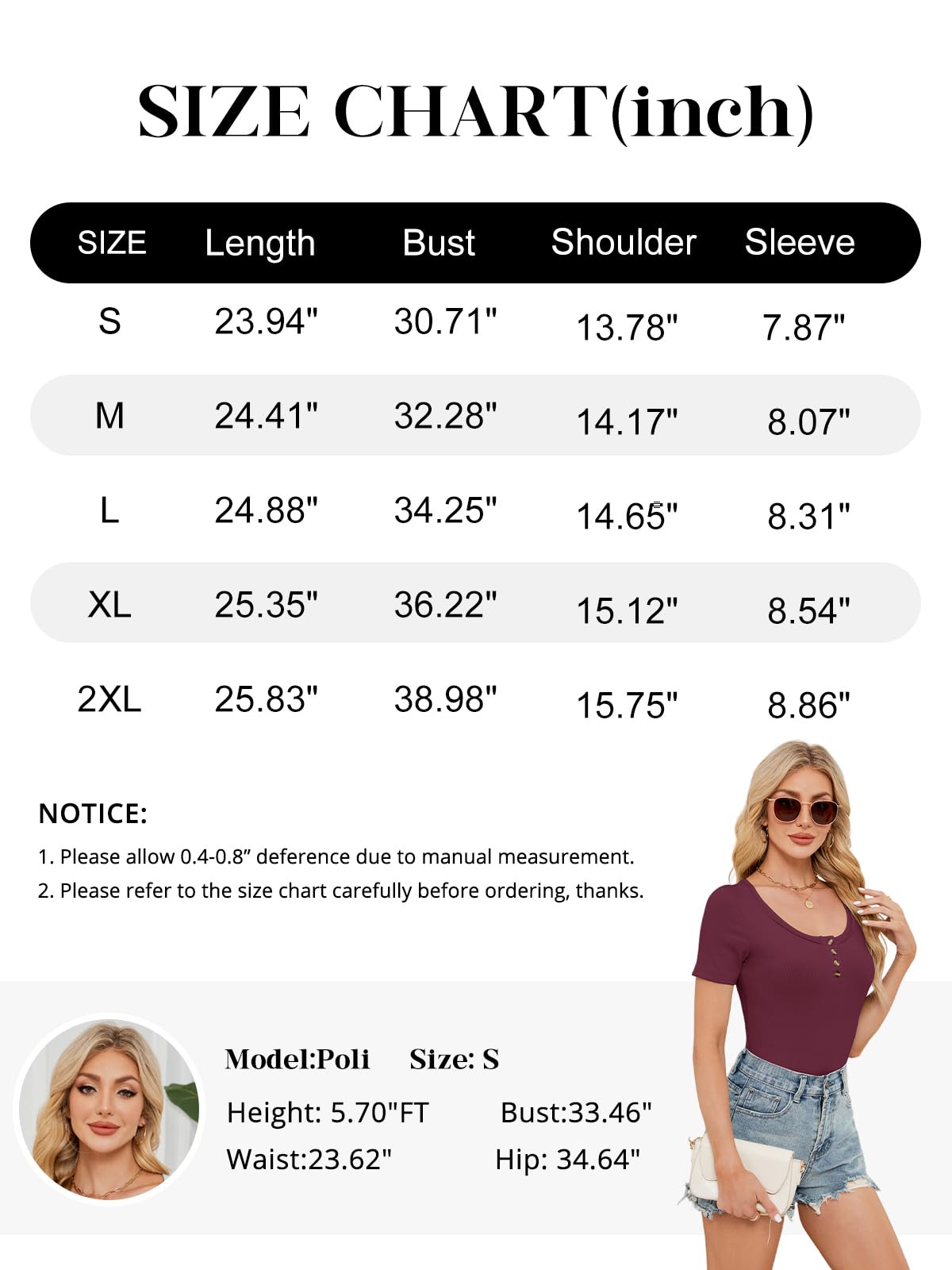Lot de 3 t-Shirts Sexy à Manches Courtes pour Femme - Débardeur d'été Basique - Coupe ajustée - Haut côtelé avec Boutons