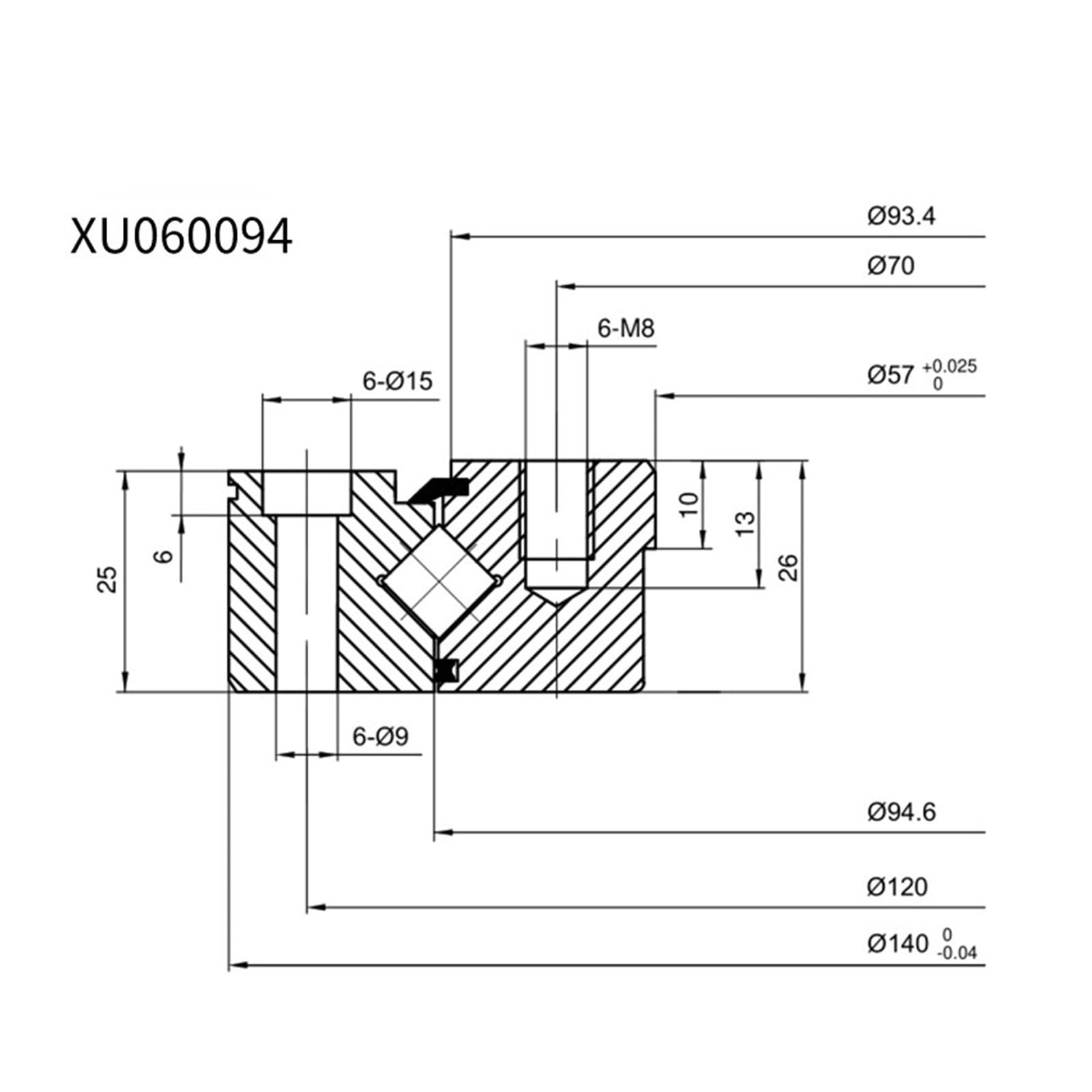 1 pièce roulement à rouleaux croisés de précision XU060094 / 57mmX140mmX26