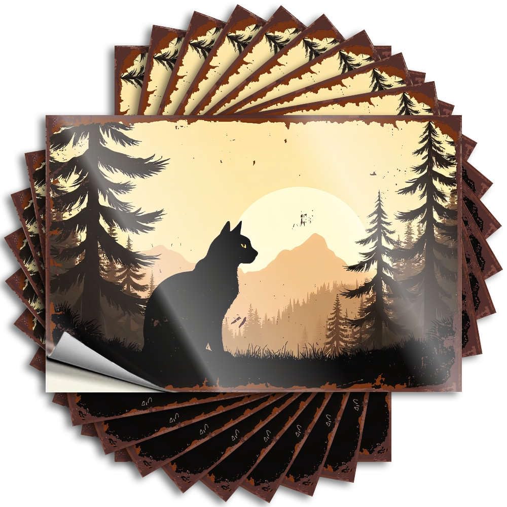 Cool, Tattoos Window Silhouette of A Black Cat in A Forest At Sunset. | Beer Man Cave Accessories(6X9CM)