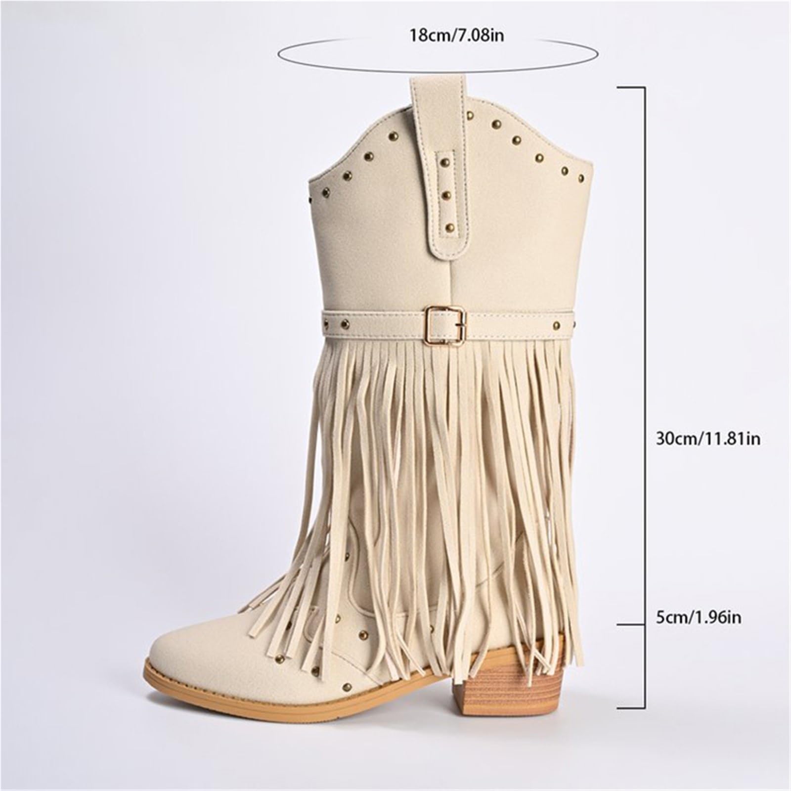 Stivali Texani Donna Stivali con nappe stile street Donna Beige Taglie forti 36-43 a metà polpaccio for donna Punta a punta cerniera Botas femminile