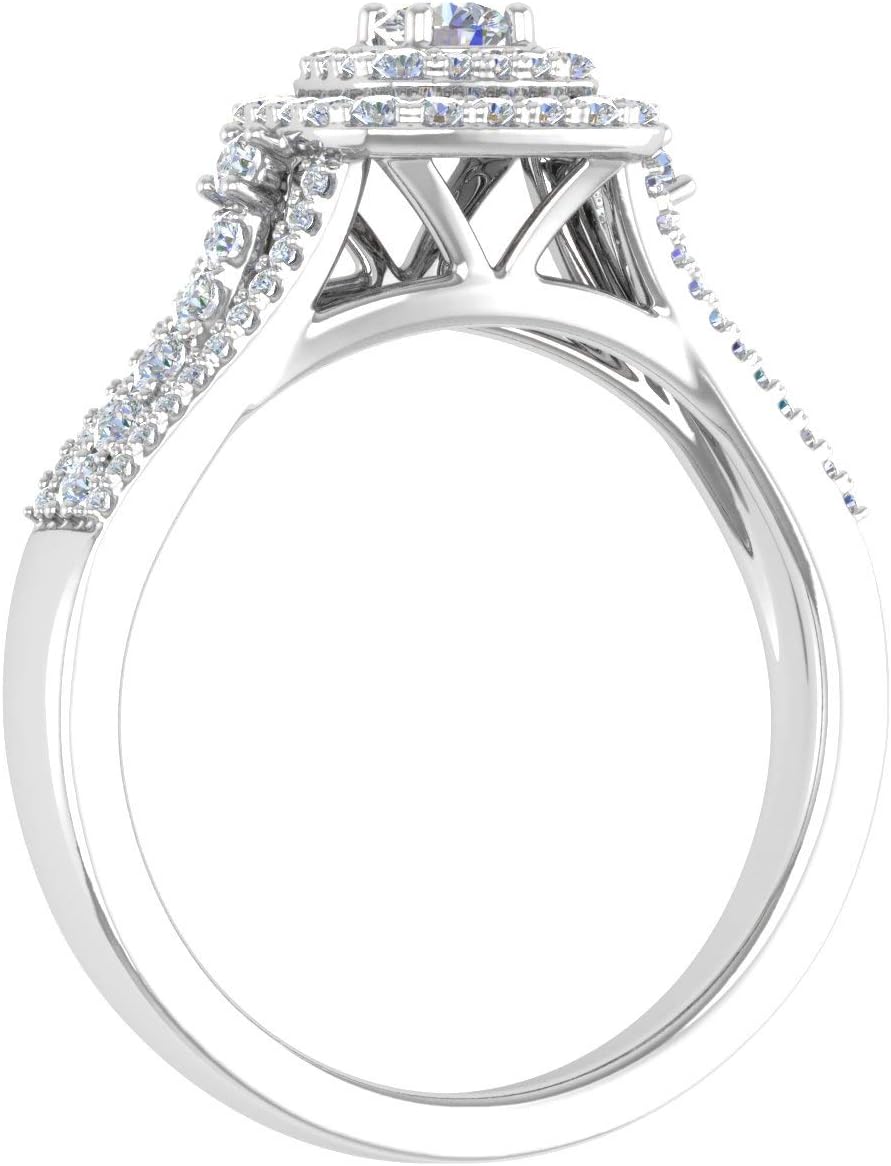 FINEROCK 1/2 Carat Cushion Shape Halo Diamond Engagement Ring in 14K Gold (I1-I2 Clarity)