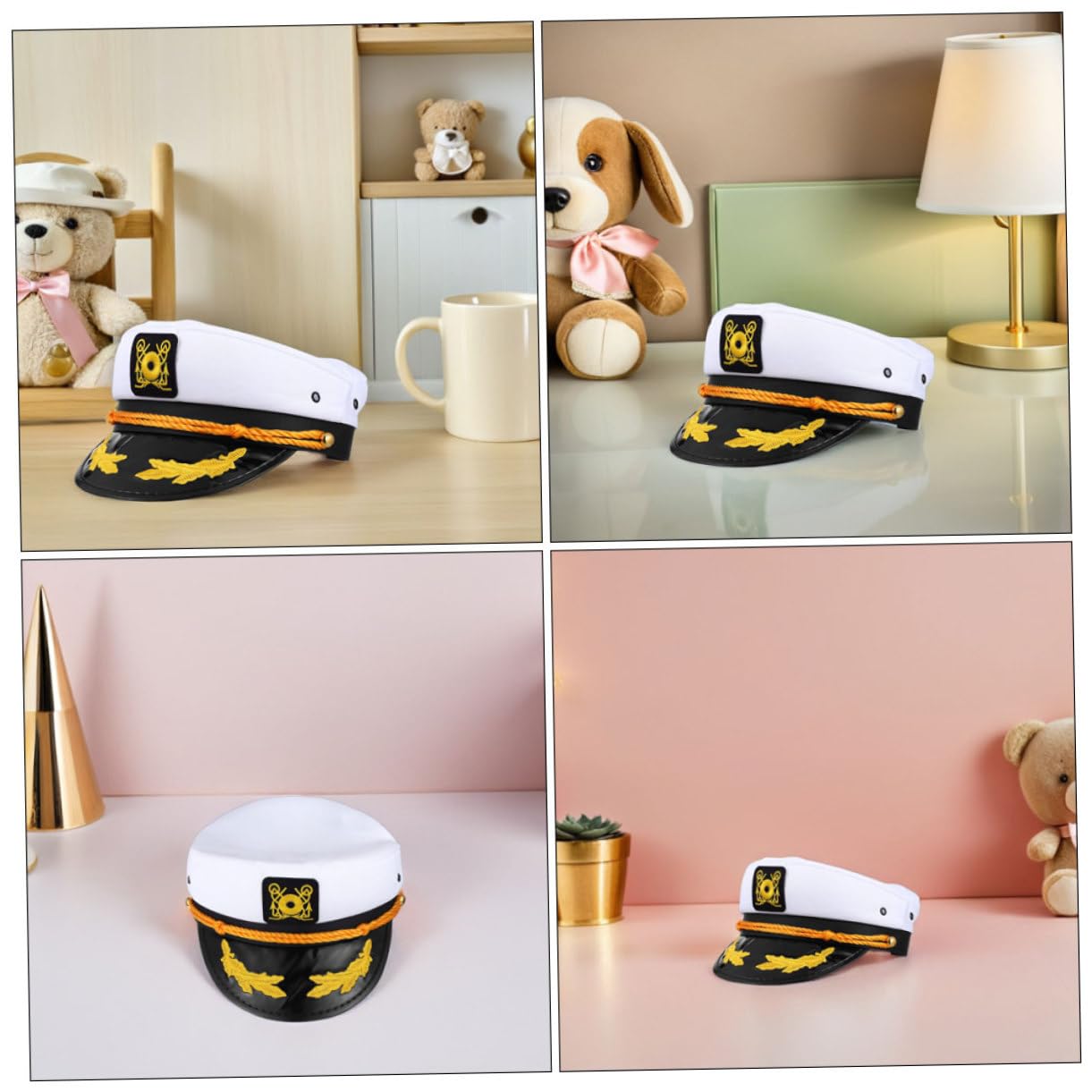 4pezzi Cappello da Capitano Nautico Regolabile in Poliestere Bianco Motivo Ricamato Berretto da Marinaio per Yacht e Eventi Tema Cappello da Marinaio per Uomo