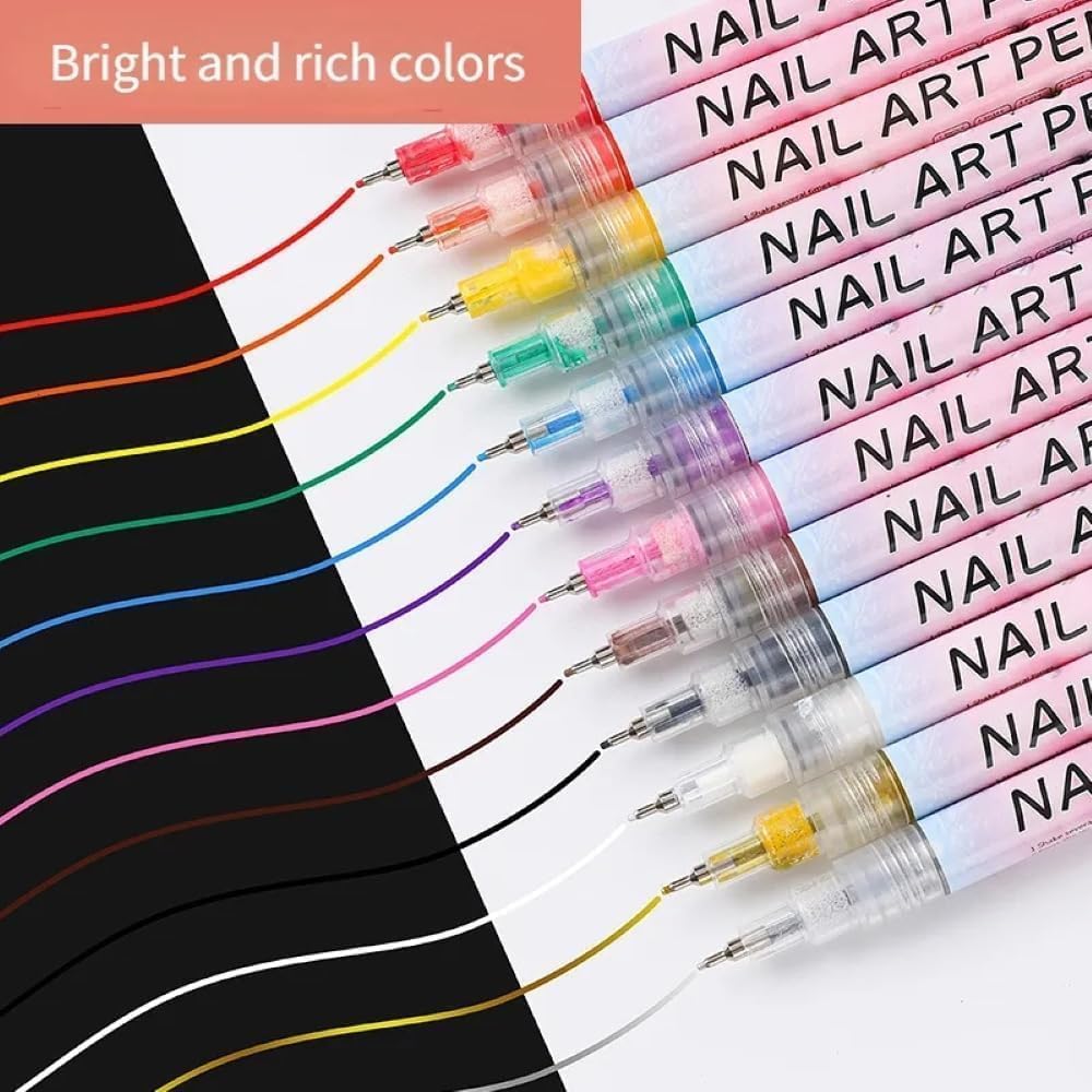VENEXA Nail Polish Markers,12 Colors Nail Gel Art Pen Set - Fingernail Drawing Markers | for Home Casual Salon Travel Manicure Party Festival Formal Wedding 1