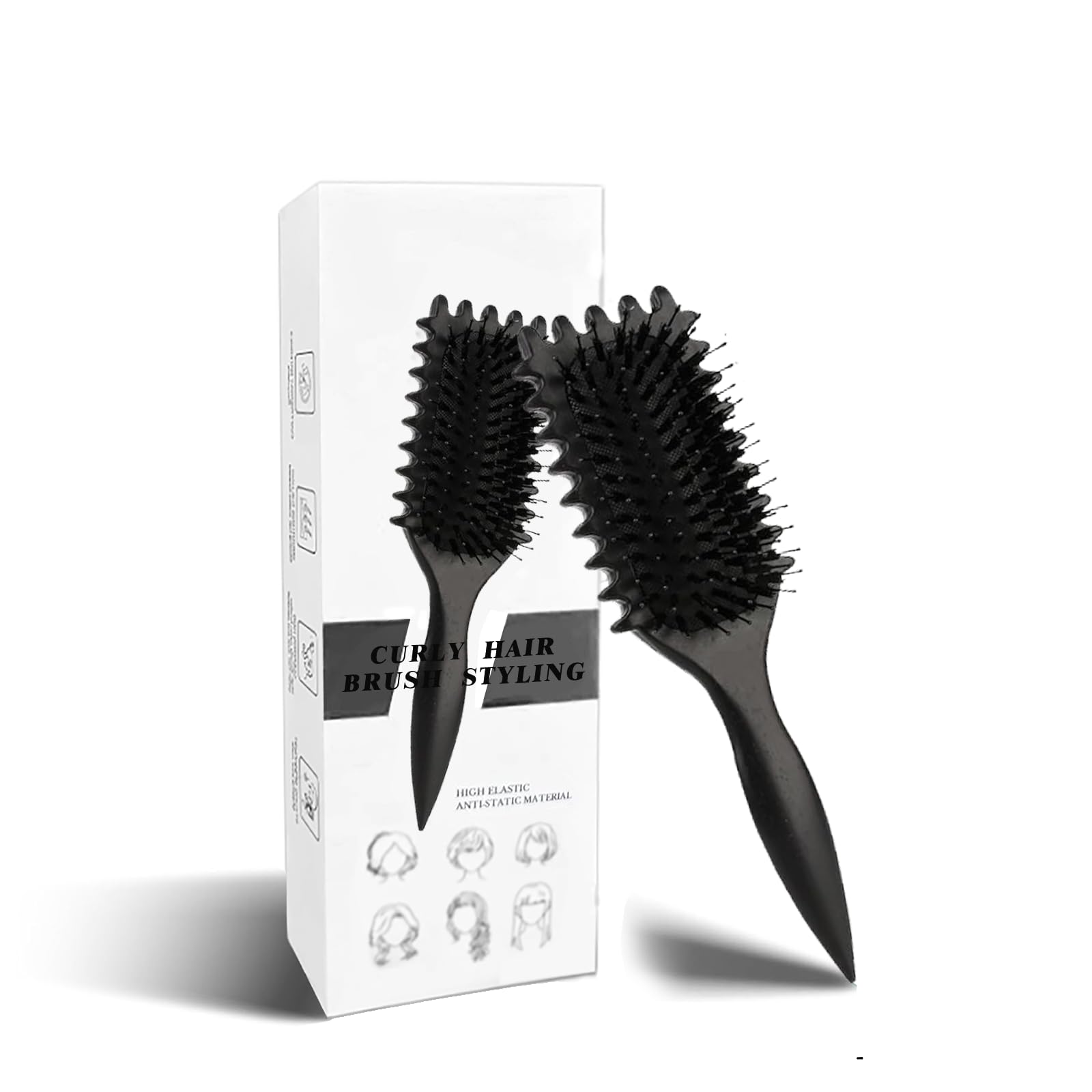 Longyier Lockenbürste, Locken mit Zinken definieren Stylingbürste, zum Kämmen und Formen von Männer- und Frauenlocken, um Ziehen und Lockenablösung zu reduzieren (Schwarz)