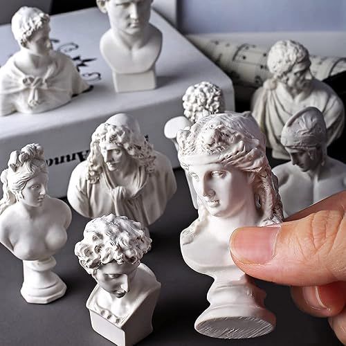 Miniatura 5 de Juego de mini figuritas griegas de busto y esculturas, pequeña estatua estética de diosa para estantes, mitología, decoración del hogar,