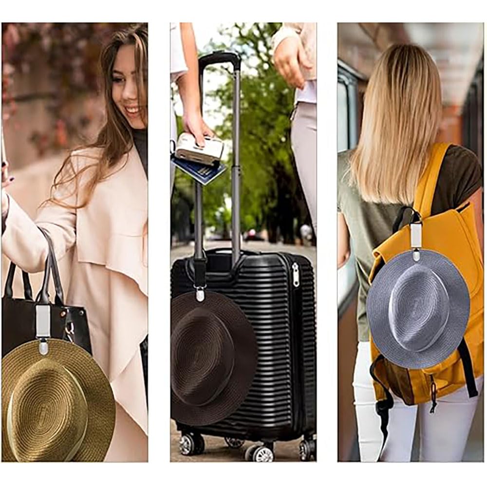 Clips para Sombreros de Viaje, 4 PCS Clip Portátil Multifuncional con Elástico para Hombres y Mujeres