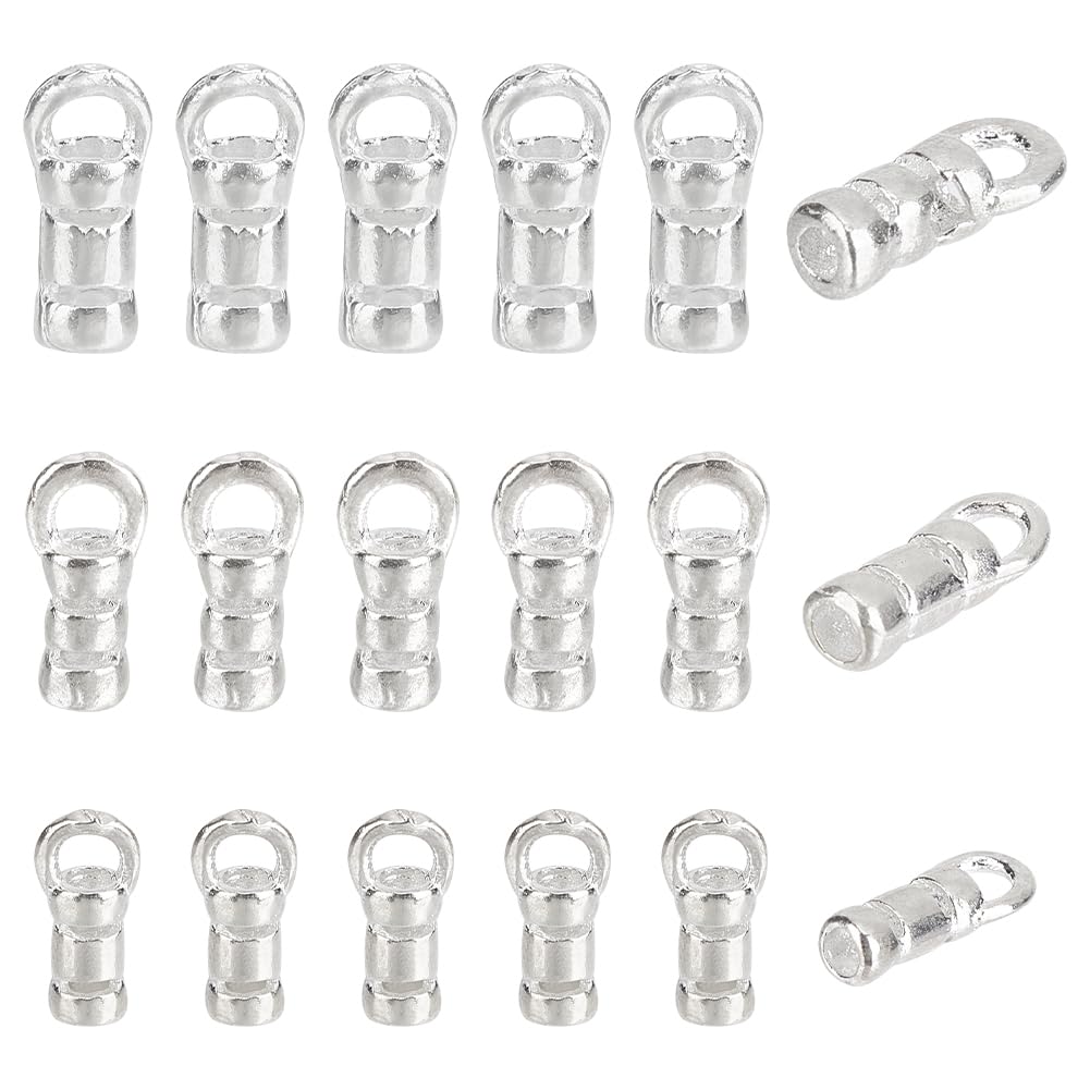 PH PandaHall 18pcs 925 Sterling Silver Cord Ends Caps, 3 Sizes Leather Cord End Glue in Barrel End Caps Tube Beads Ends Connectors for Jewelry Making Necklace Bracelet Anklet DIY Crafts