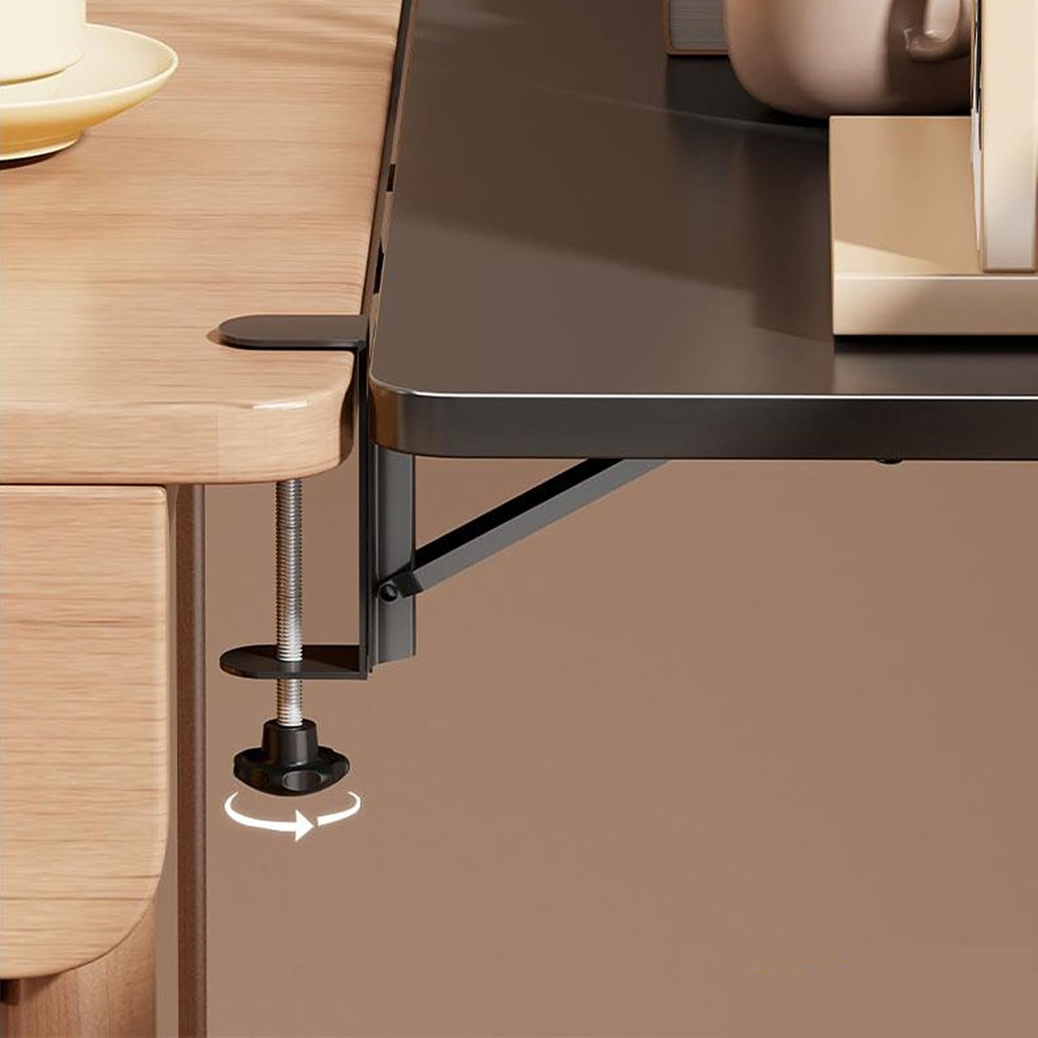 Étagère d'extension de bureau, 50 x 20 cm, ergonomique, montage sans perçage, fixation par pince sur le plateau de clavier, pour la maison et le bureau (noir)