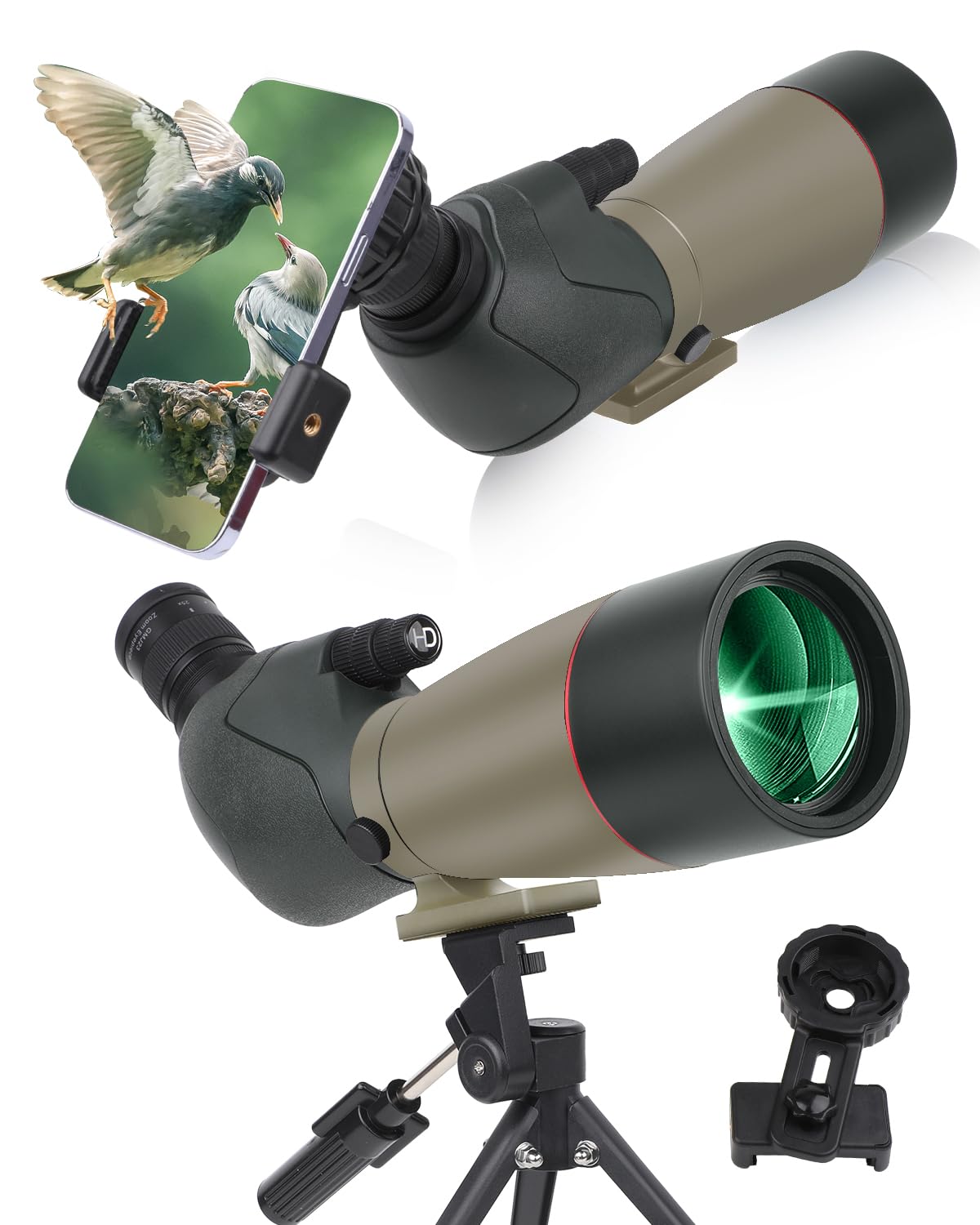 Telescopio ultra HD 25-75X60, doble enfoque ED, lente FMC impermeable, prisma BAK4 con estuche de transporte, trípode para tiro al objetivo, caza, observación de aves, paisajes de vida silvestre