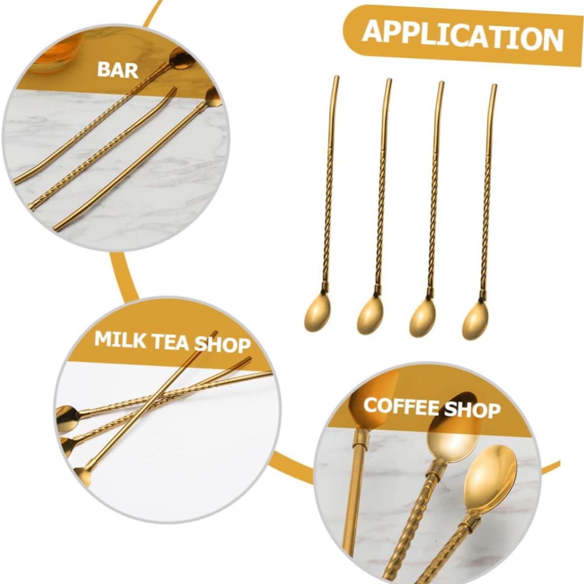 Royalkart® 6-Piece Reusable Stainless Steel Straw Spoon Combo (8.6" Gold) With Cleaning Brush | Metal Straws For Milkshakes, Smoothies, Iced Tea, Cocktails | Eco-Friendly Party & Home Use ,21.8 Cm 1