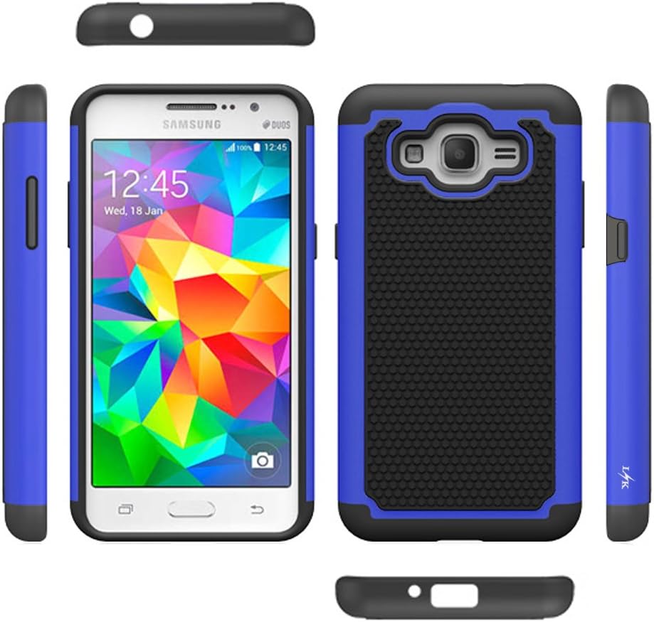 Grand Prime Case, LK [Shock Absorption] Hybrid Dual Layer Armor Defender Protective Case Cover for Samsung Galaxy Grand Prime (Blue)