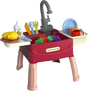 Jugar Fregadero con Agua Corriente 1 Establecer el Fregadero de Grifo Giratorio eléctrico para niños pequeños con Canasta de Drenaje y Mesa de Corte Interactiva interactiva Los niños espaciosos Juega
