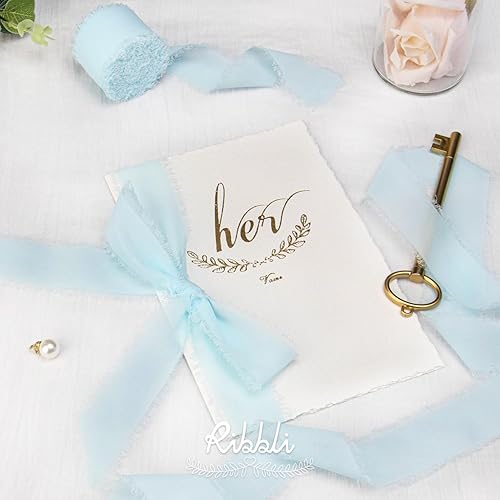 Miniatura 95 de Ribbli Cinta de gasa blanca de 1-1/2 pulgadas x 20 yardas hecha a mano con flecos, cinta blanca para invitaciones de boda, envoltura de ramos