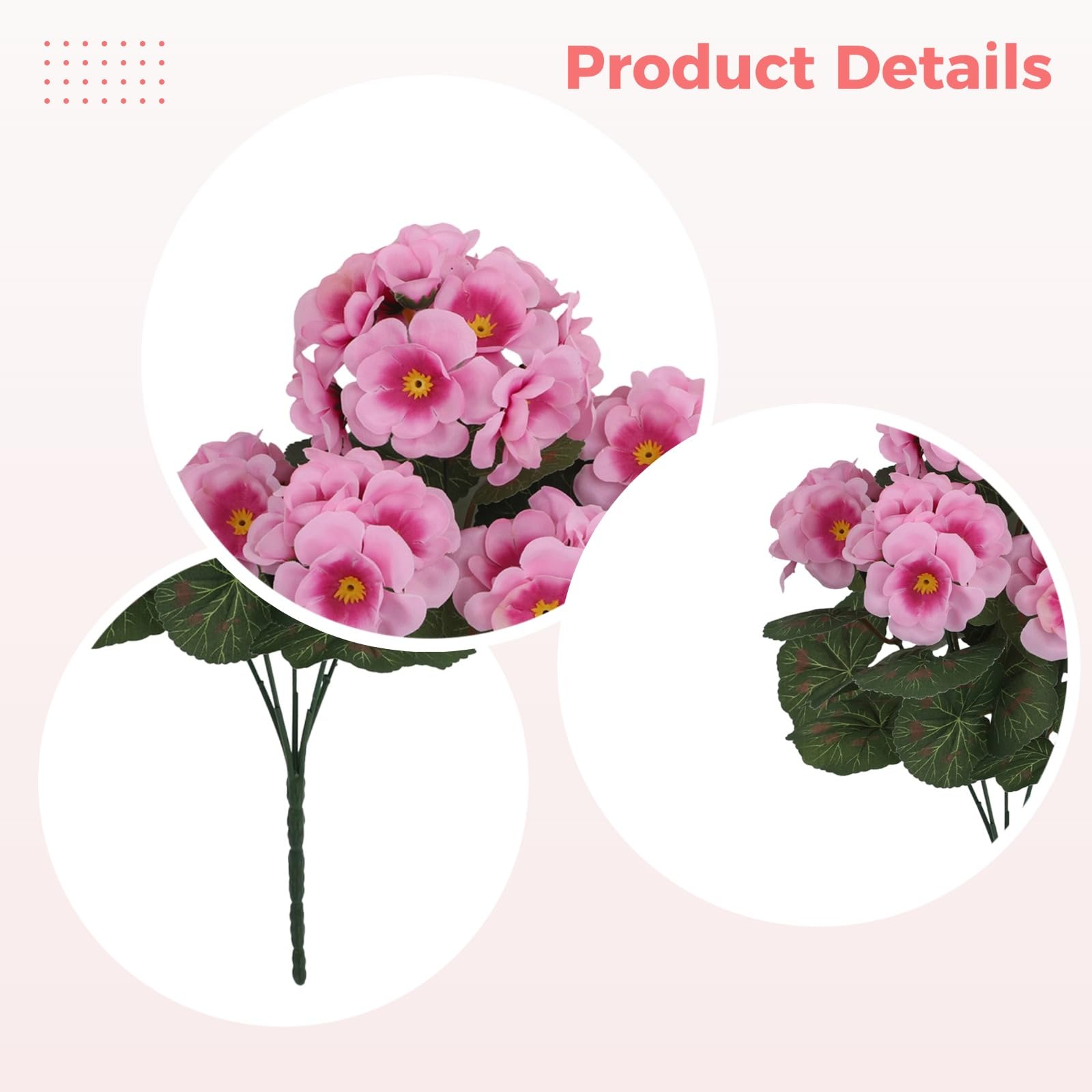 5 fiori di geranio artificiali, 36 cm, piante finte in seta rosa per la decorazione della casa, decorazioni realistiche per molteplici scenari