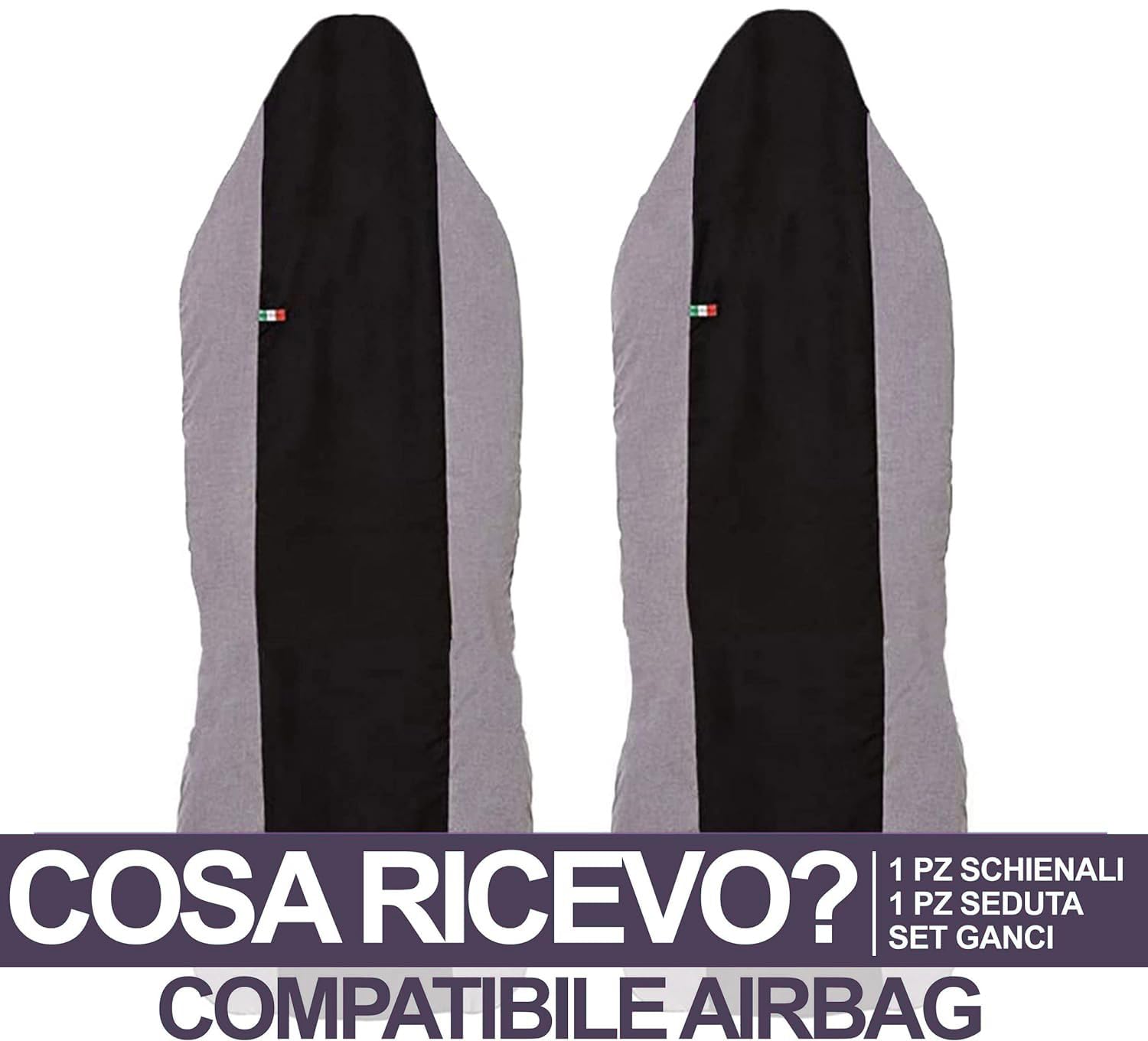 Rebeca Shop® Coprisedili Anteriori compatibili per Smart fortwo, prima, seconda e terza serie, W450 W451 W453, Set di 2 foderine (Nero/Grigio scuro, Con Logo)