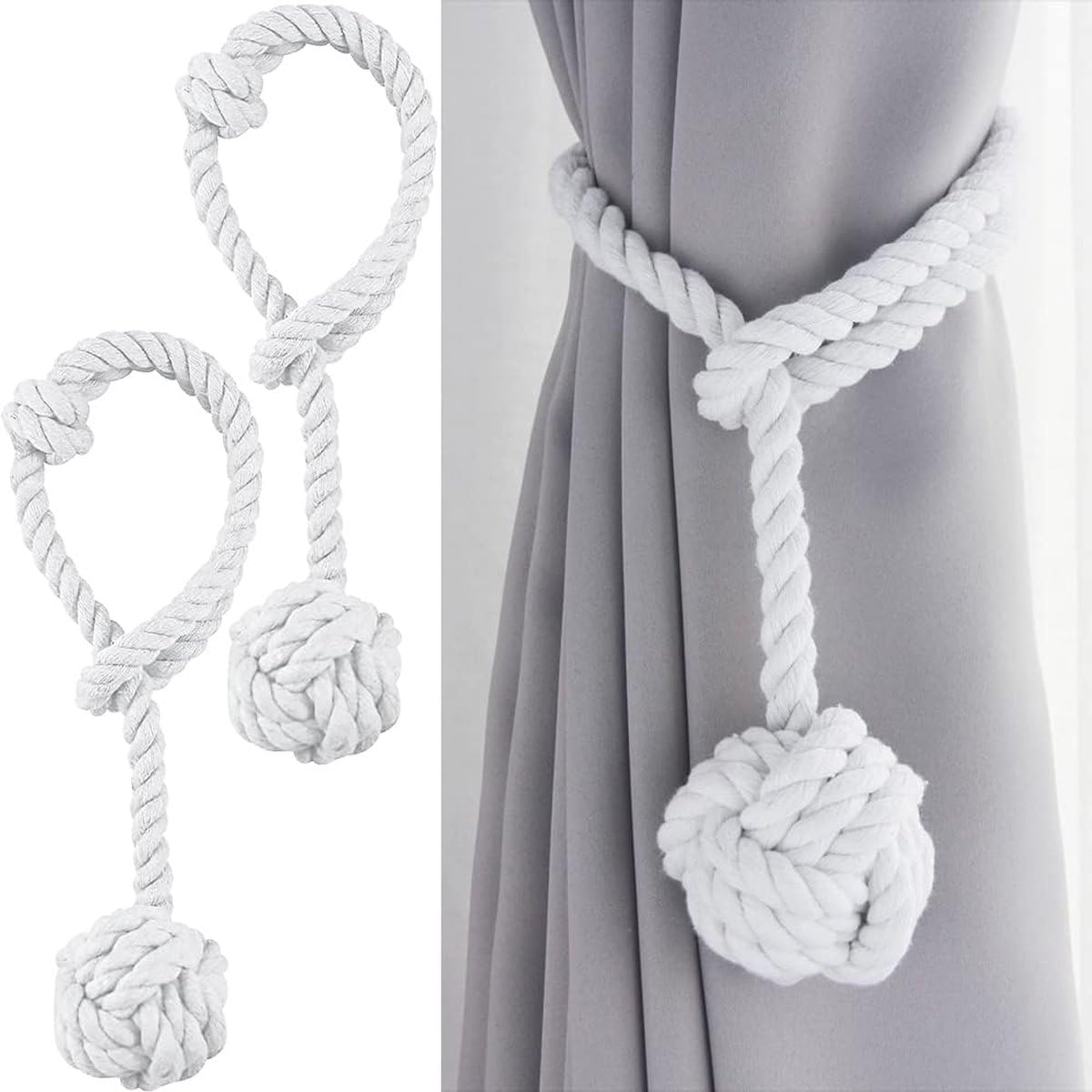 (JAZLOG486517) Handmade Cotton Curtain Tiebacks – Rustic Boho Decorative Holdback for Drapes, Macrame Rope Tassels Vintage Farmhouse Style No-Drill Perfect for Living Room, Bedroom, Outdoor-image-24