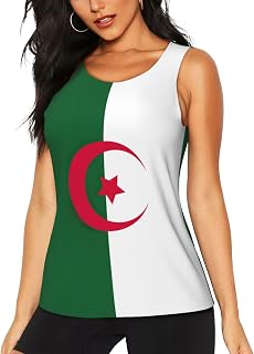 Womens Sleeveless Workout Tops Flag of Algeria Print Athletic Tank Tops for Running Gym Active Shirts