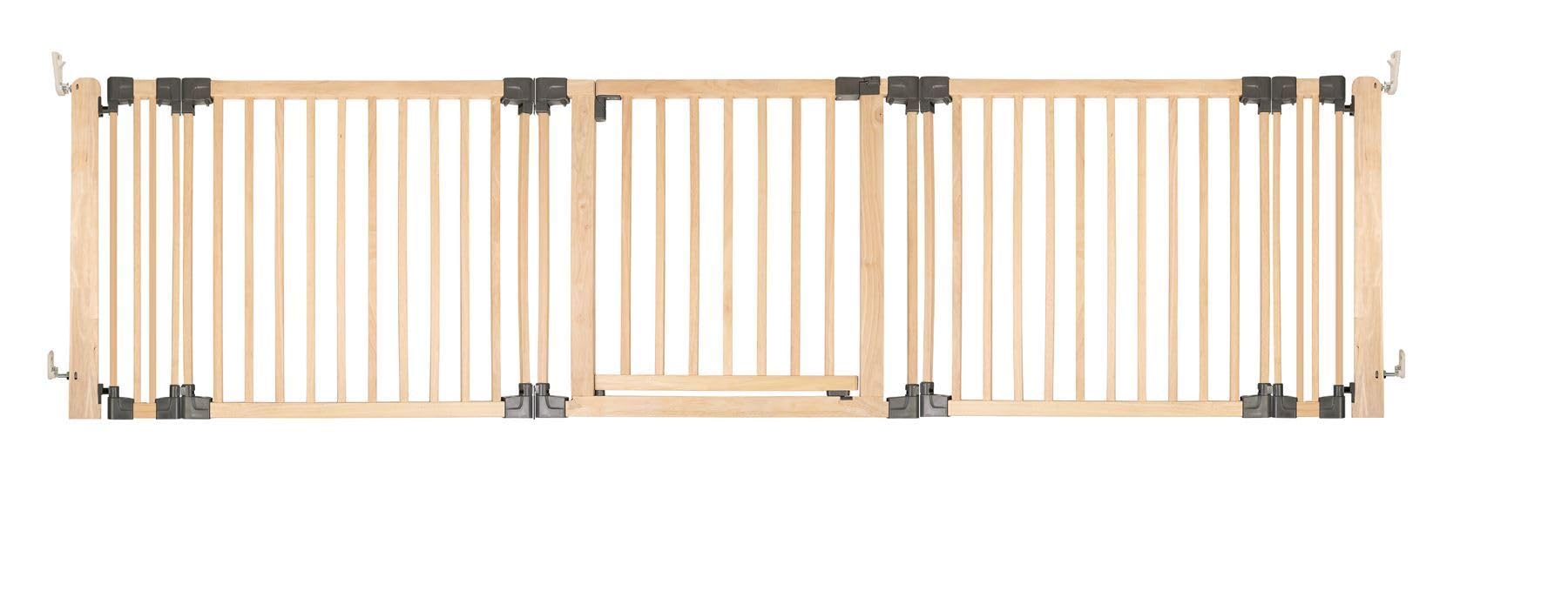 Safetots Wooden Multi Panel Room Divider, up to 296cm, Natural Wood, 76cm Tall, Multi Panel Flexible Room Barrier, Room Divider with Door for Baby and Toddler, Easy Installation