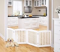 PAWLAND 24 Inch Wooden Freestanding Foldable Dog Gate, 4 Panels Extra Wide Step-Over Pet Fence for Doorways, Stairs & Home - White
