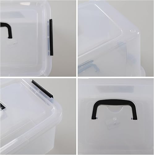 Miniatura 2 de 4 paquetes de contenedores de almacenamiento de plástico con tapa de 10 L, caja de almacenamiento transparente con asa