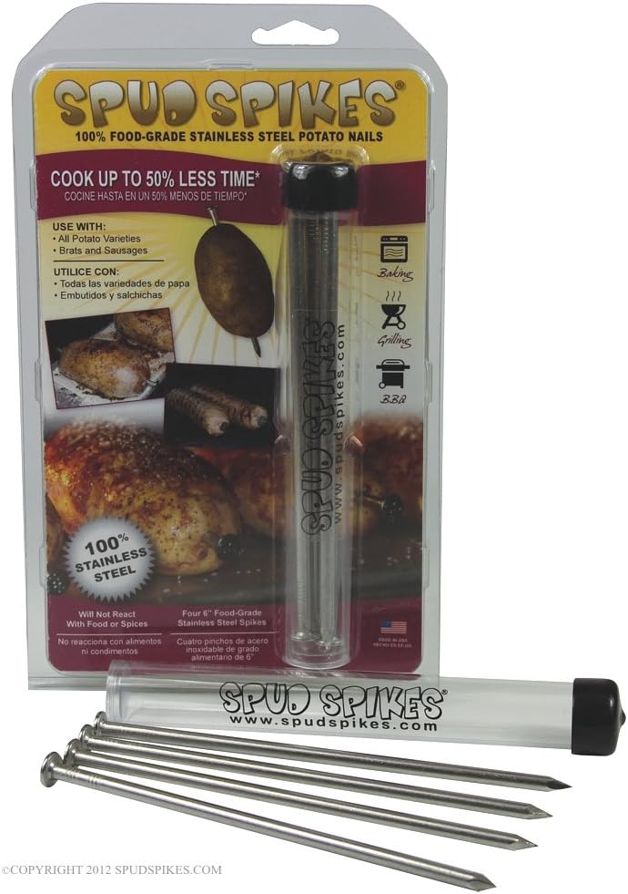 Spud Spikes 6Inch Potato Baking Nails FoodGrade Stainless Steel, 1 Set of 4
