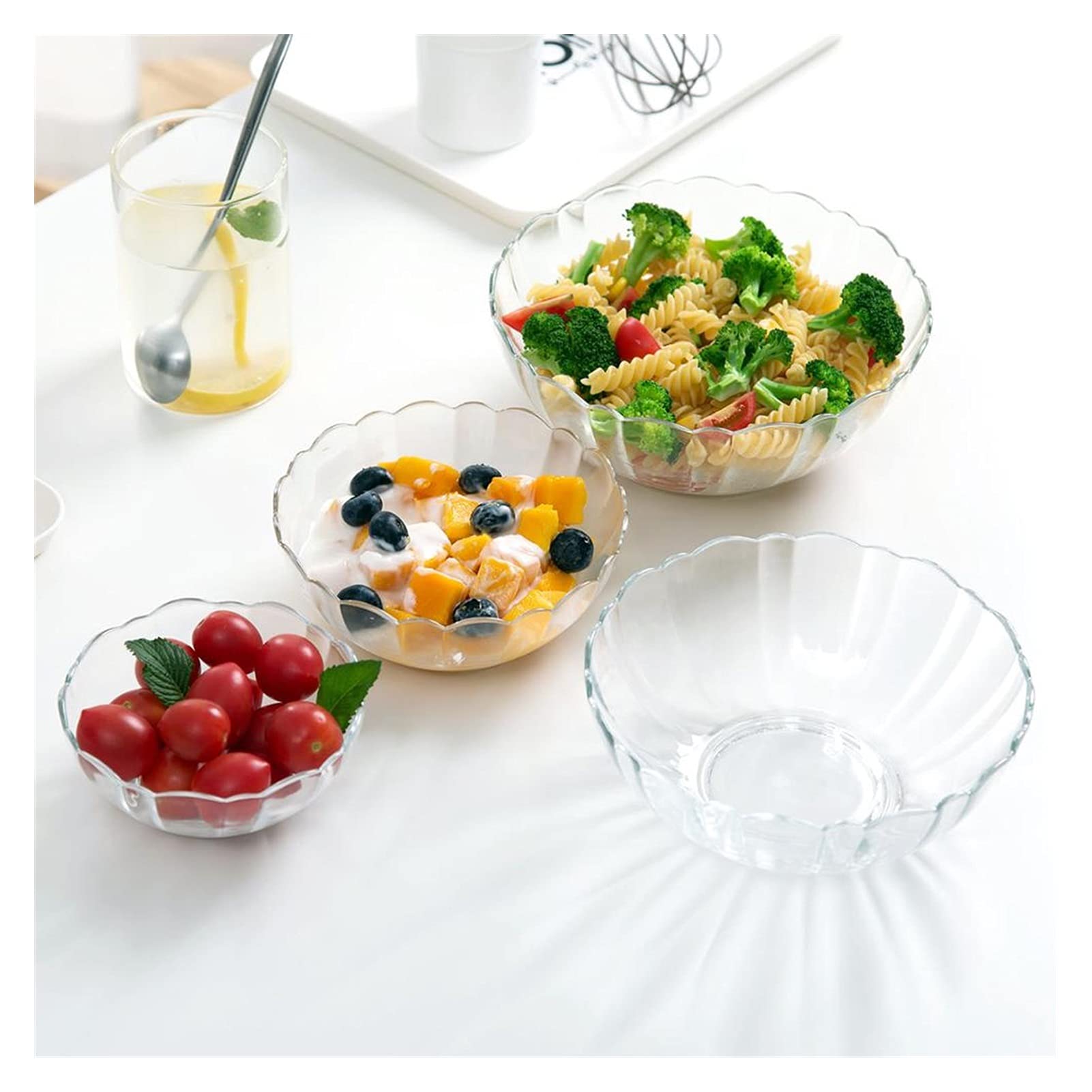 Saladier Bol à fruits, saladier, bols en verre Bol à salade en verre transparent Bol à glace Bol à fruits Plat écologique for micro-ondes Vaisselle Bol à soupe Bol à nouilles de riz Bol à bonbons