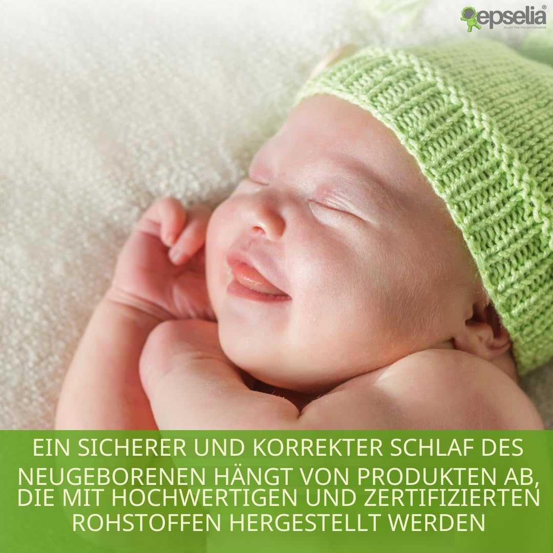 EPSELIA Bio-Bambu-Matratze für Kinderwagen, mit Kopfkissen, Zertifizierung gegen Erstickungsgefahr EN16890:2017, Struktur mit Belüftungslöchern, milbendicht, Oeko-Tex® Certipur™