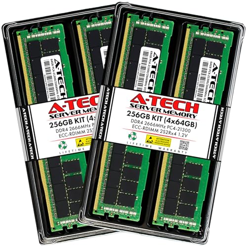 Image of A-Tech 256GB Kit (4x64GB) DDR4 2666MHz PC4-21300 ECC RDIMM 4Rx4 (3DS 2S2Rx4) Quad Rank 1.2V ECC Registered DIMM 288-Pin Server & Workstation RAM Memory Upgrade Modules (A-Tech Enterprise Series)