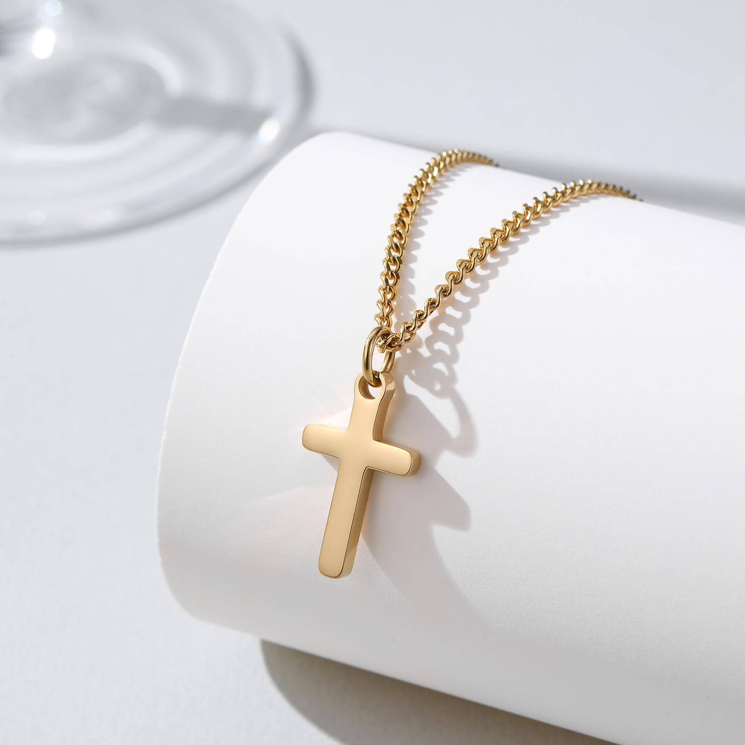 Small Cross Necklace for Boys Baptism Christmas Confirmation Valentines Easter Birthday Gifts to Teens Son Grandson Nephew