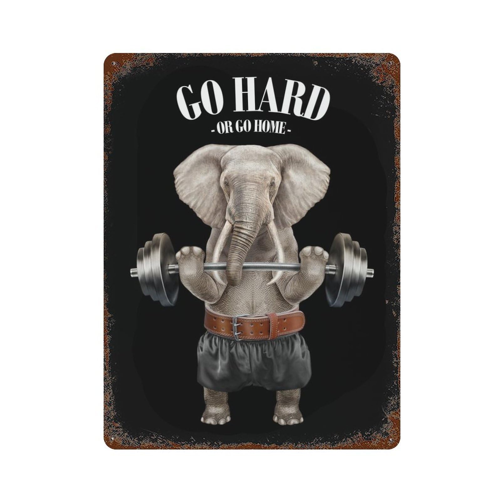 Elephant Weightlifting Retro Metal Sign 15.7"x11.8", Vintage Wall Decor for Garage, Pub Or Kitchen