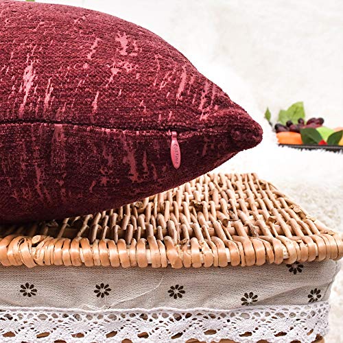 Image of CaliTime Throw Pillow Cases Pack of 2 Marbling Jacquard Solid Dyed Super Soft Chenille Cushion Covers for Couch Sofa Home Farmhouse Decoration 18 X 18 Inches Burgundy