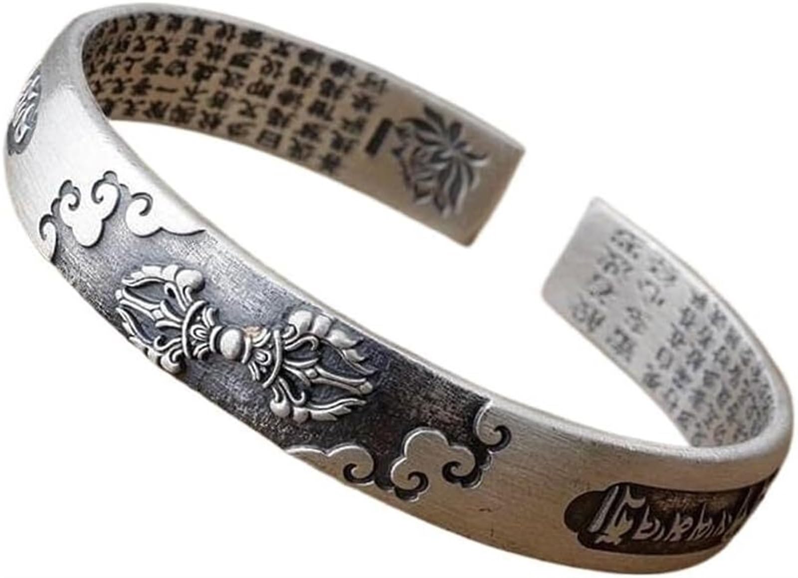 Bracciale in argento, bracciale rigido alla moda, braccialetto in argento 999 con detti buddisti Vajra Bracciale aperto con detti buddisti buddisti femminili. I braccialetti possono essere regalati a