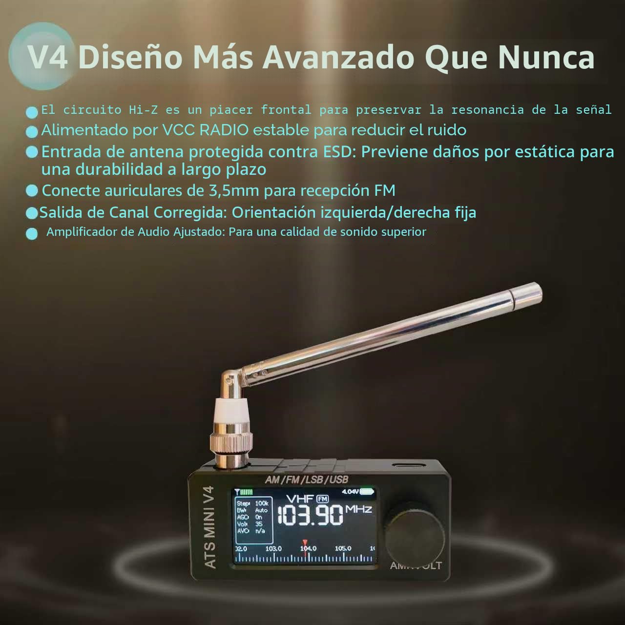 Mini radio SI4732 mejorada, ATS MINI V4 Radio de onda corta de bolsillo, con amplificador de auriculares integrado y Hi-Z, exquisita carcasa de metal, receptor portátil AM/FM/LSB/USB para todas las
