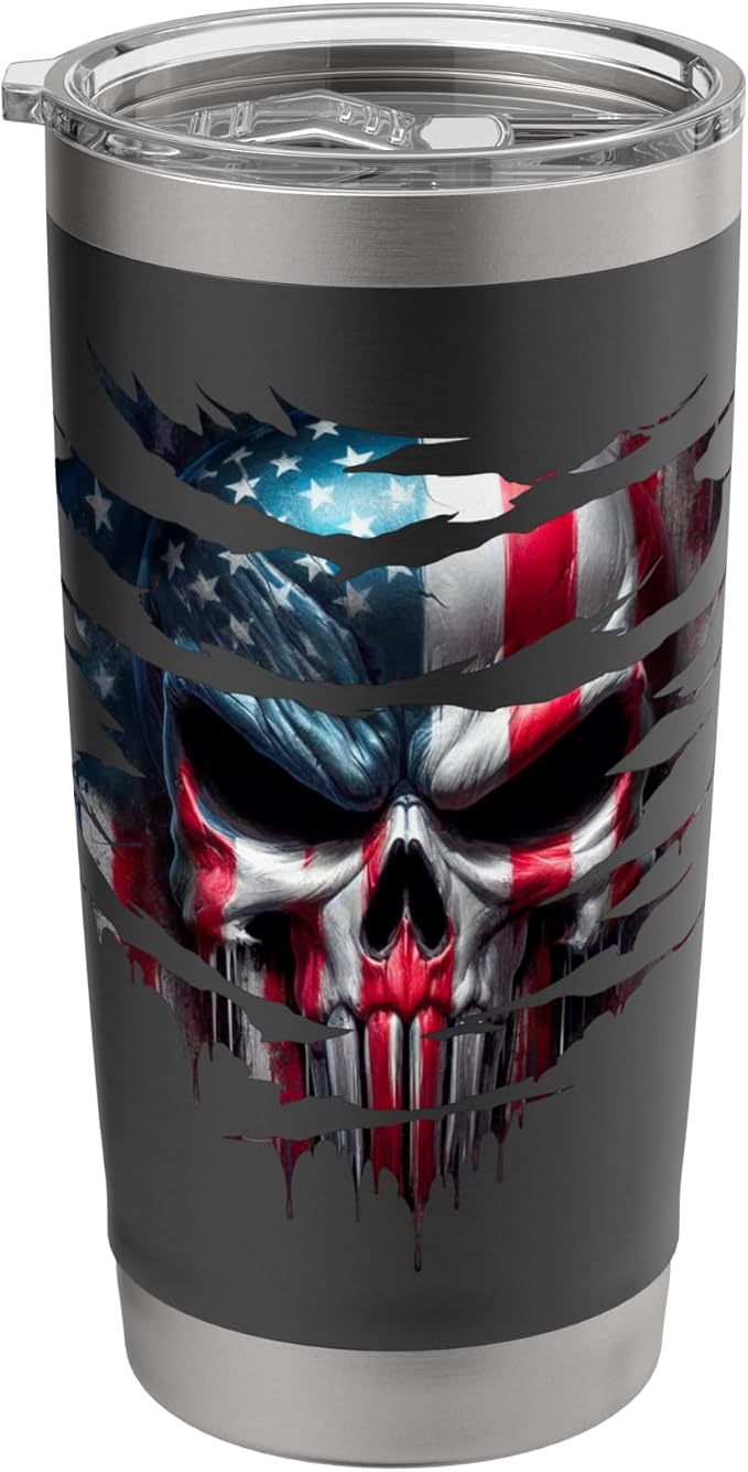 USA Flag Patriotic US of A Skull Graphic Stainless Steel Insulated Tumbler