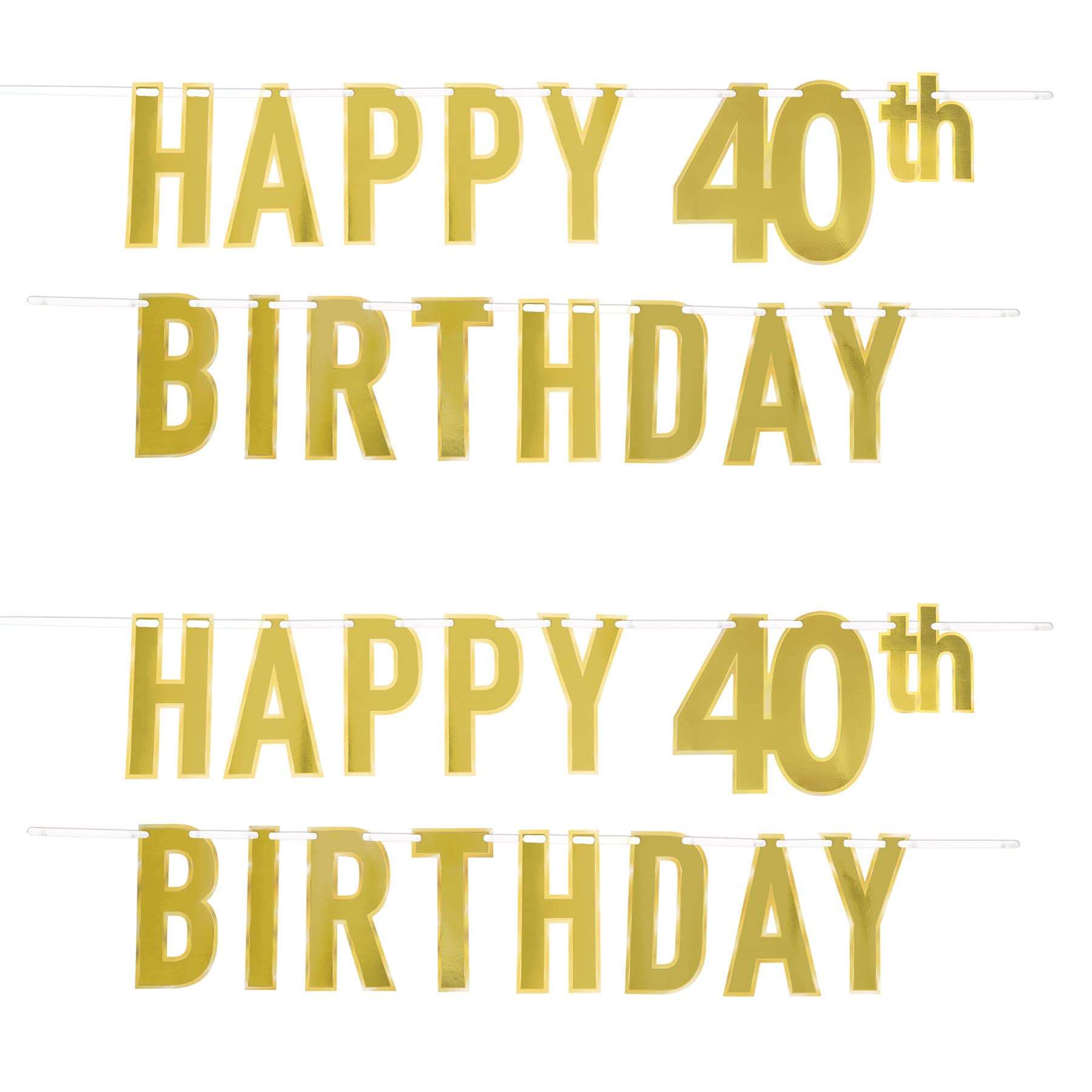 Beistle 53942-40 2-teiliges Folien-Kartonpapier Happy 40th Birthday Partybanner zum Aufhängen, Papier, gold