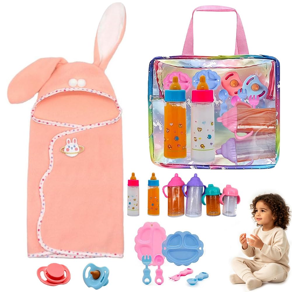 Ffnenu 13 Pcs Baby Doll Accessories Set, Magic Milk Bottles