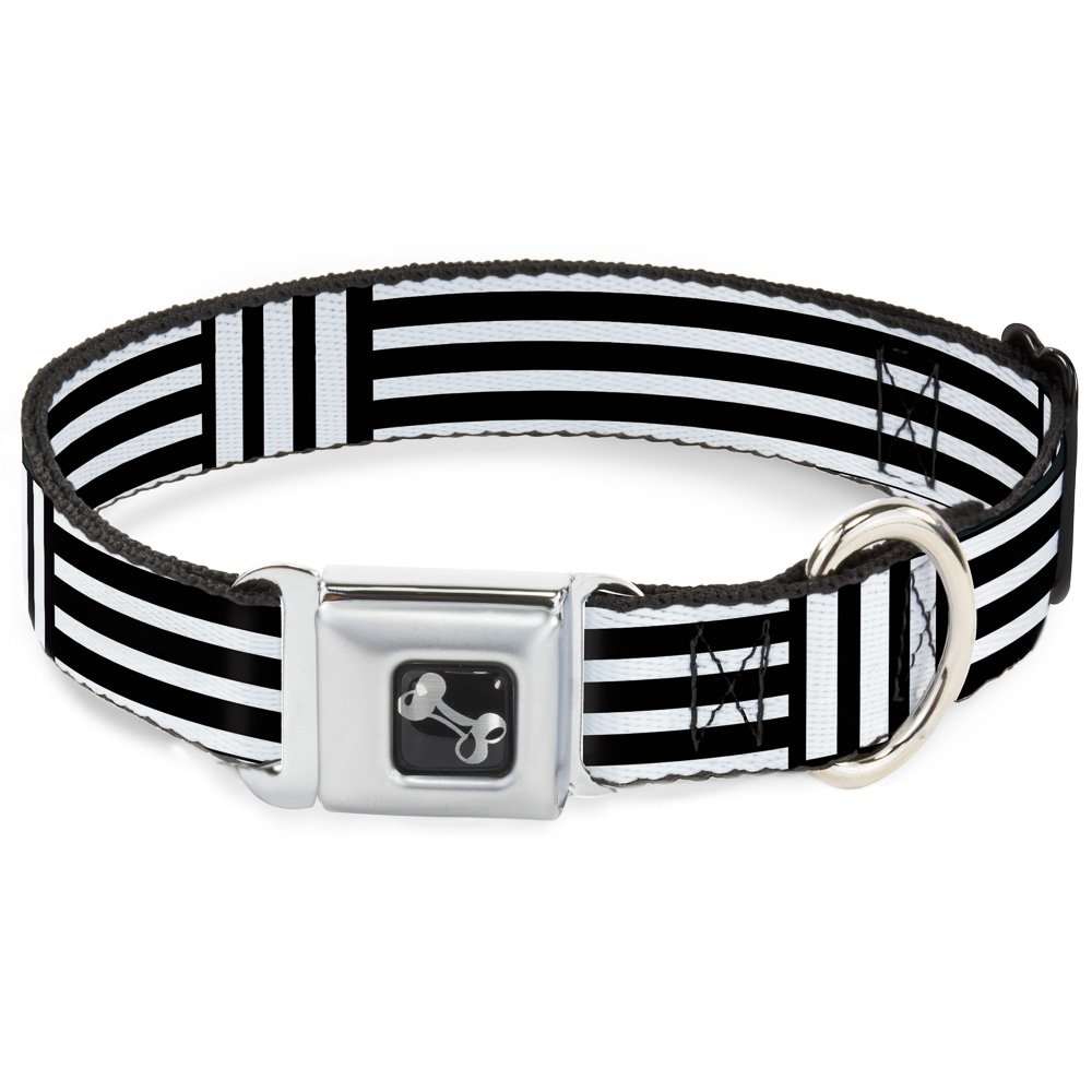 Collier de chien en os Buckle Down rayures noir blanc ajustable de 18 à 81 cm