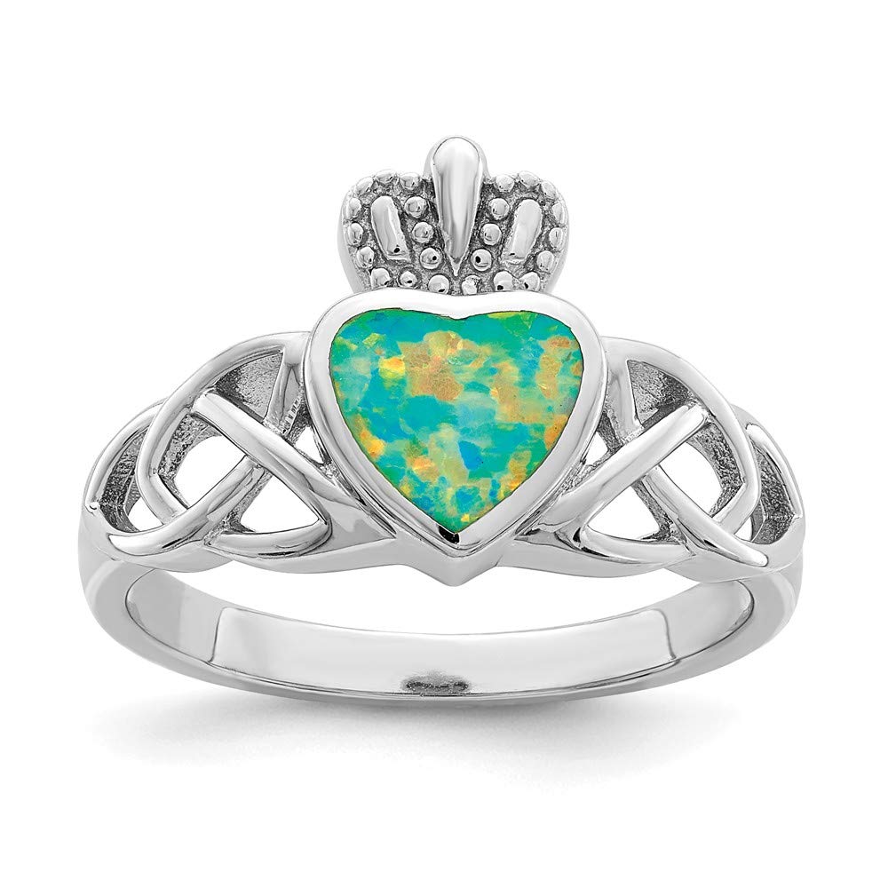 925 Sterling Silver Lab Created Opal Irish Claddagh Celtic Knot Crown Band Ring Gemstone Fine Jewellery For Women Gifts For Her